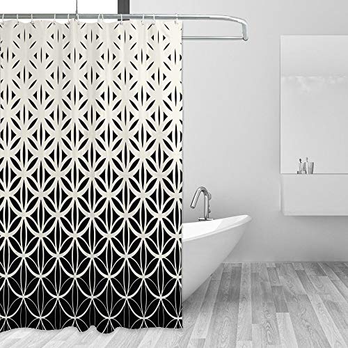 Rideau de douche en polyester géométrique noir et blanc 168x183 cm avec crochets - 5
