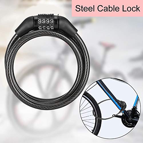 Candado de Cable de Acero, Seguridad Alta, Combinación 4 Dígitos, Negro miniatura 4