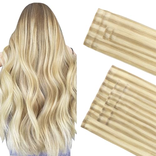 GOO GOO Invisi Edge Clip in Hair Extensions Set, 16inch 120g, 4pcs Injected Seamless PU Clip ins and 3pcs Classical PU Clip ins Virgin Real Human Hair, #P18A/613A