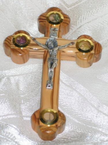Cross Crucifix Orthodox 14 Station 4 Lens Olive Wood 7 Inch Jerusalem