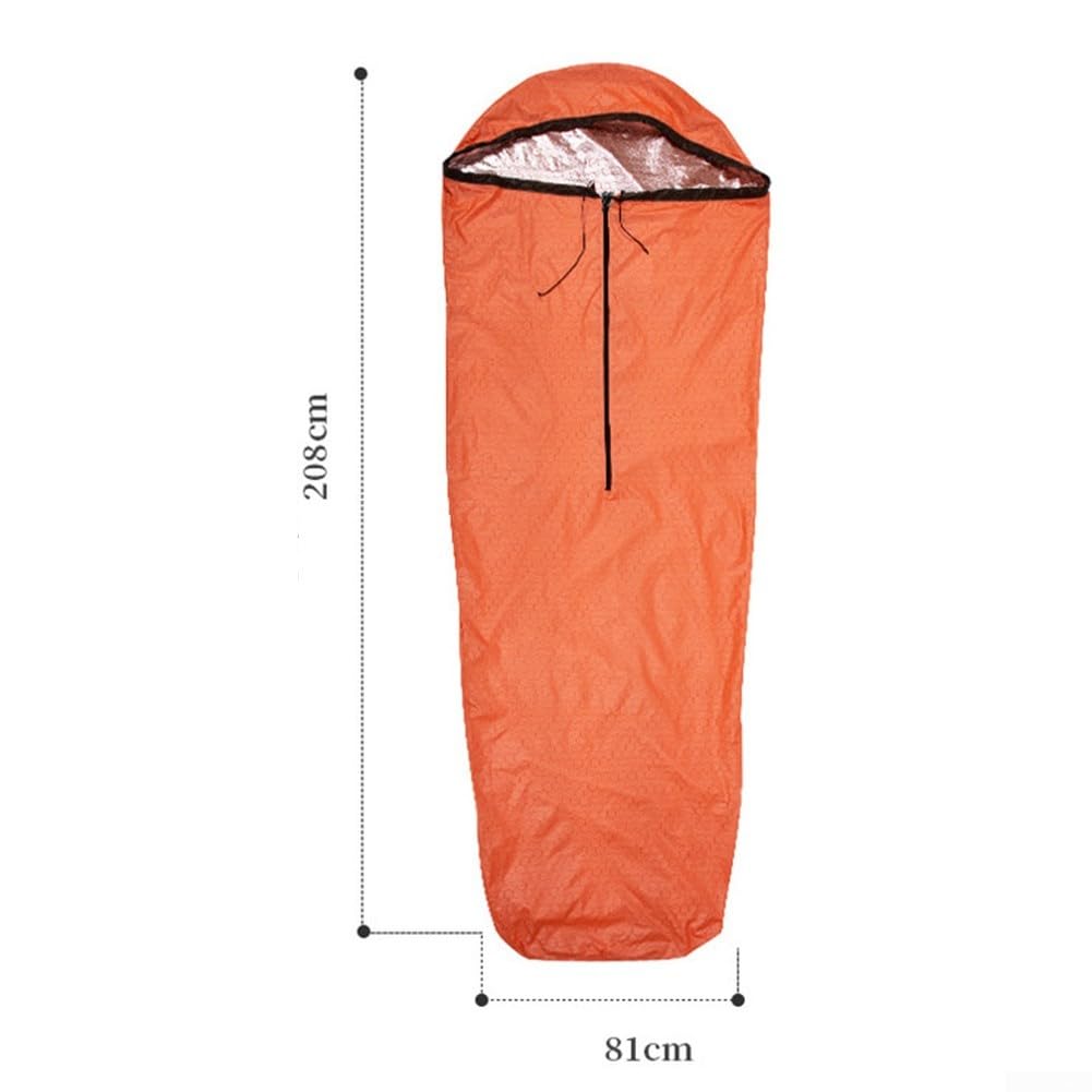 Thermo-Bivwaksack für Camping, 400T Nylon, Überlebensschlafsack mit Wärmespeicherung, winddichter Unterschlupf für Wandern und Outdoor-Abenteuer, Orange, 208 x 81 cm (Orange)