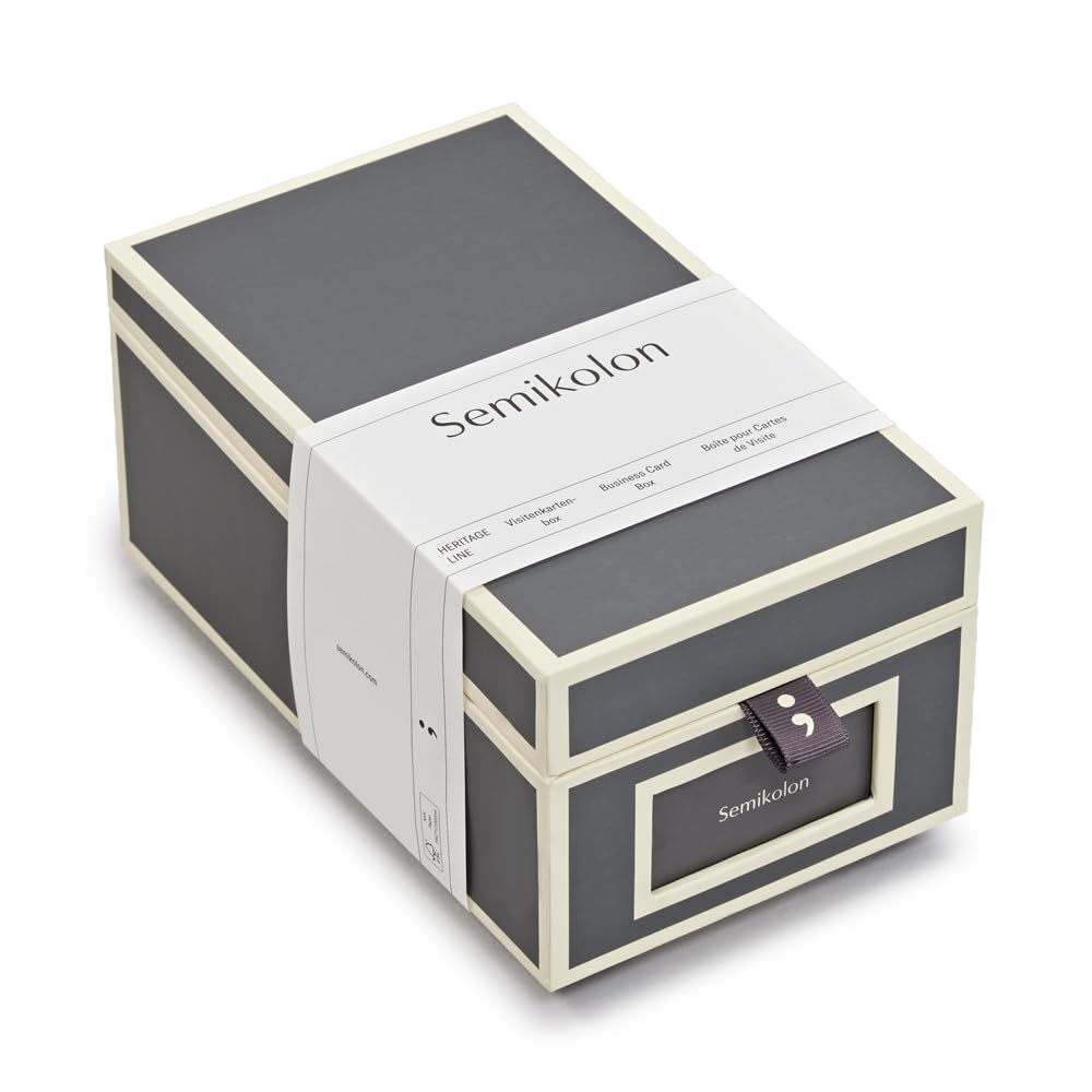 Semikolon 370085 Visitenkartenbox - alphabetisches Register - 10,5 x 18 x 8,3 cm - Business-Card-Box - lava stone grau