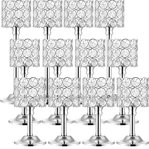 12 Pieces Crystal Candle Holders Set 3 Sizes Tall Crystal Wedding Candlestick Holders Pillar Candelabra Stand For Table Centerpieces For Christmas Party Wedding Dining Decoration (Silver) #TOP14