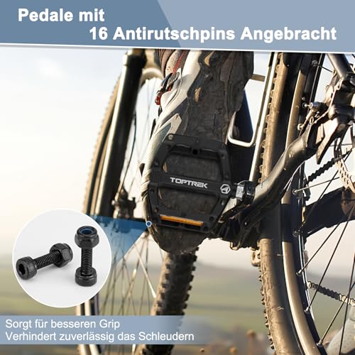 toptrek Fahrradpedale mit StVZO Reflektoren, Pedale Fahrrad Nylon Composite Flatpedale, 3 Bearing rutschfest MTB Pedale, 9/16 Zoll Fahrrad Pedalen Set für Rennrad/Mountainbike/Trekking/E-Bike