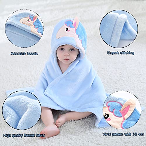 Image of TONWHAR 0-4 Years Toddlers' And Kids' Boys Girls Animal Face Hooded Blanket Baby's Bathrobe,Plush After Bath Blanket (Blue Horse)
