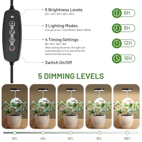 Image of LBW Grow Light for Indoor Plants,Full Spectrum Plant Light with Base,Height Adjustable Plant Grow Lamp with Auto Timer 6 /8 /12 /16H, 3 Colors,5 Dimmable Brightness, for Small Plants,Black, 3 Packs