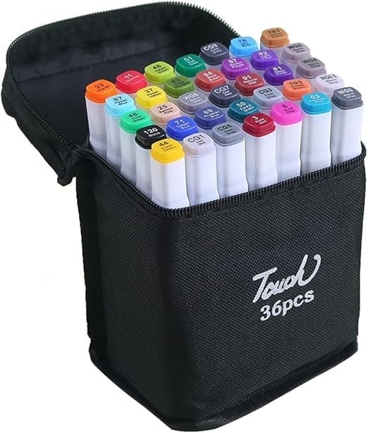 Estojo Caneta Marcador Touch para Colorir Desenho Boobie Goods Profissional, Ponta Dupla, Codificados por Cores, Caixa de Bônus marcadores artisticos, Canetinha Coloridas para Boobie Goods (36 Cores)