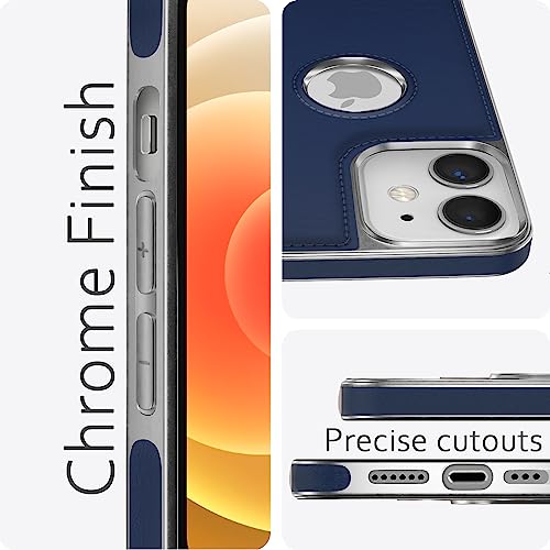 Image of Amazon Basics Back Cover iPhone 12 /12 Pro Silver Electroplated Chrome | Full Camera Protection | Chrome Leather | Flexible Pu Leather Bumper Case (Blue)