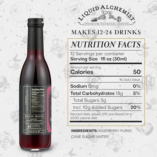 Image of Liquid Alchemist Raspberry Syrup for Cocktails | Real Ingredients Make our Raspberry Syrup for Drinks a great Margarita Mix | Small Batch, Non-GMO & Vegan | 12.7 oz Drink Mixer, Pack of 1