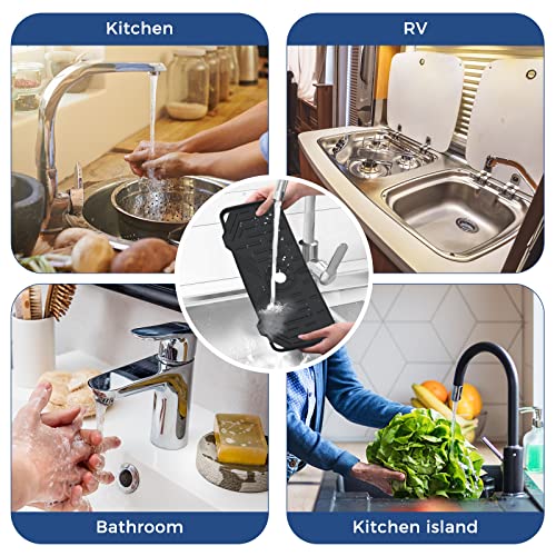 Image of 2 Pcs Silicone Faucet Handle Drip Catcher Tray Mat, 2 in 1 Dish Soap Sponge Holder for Kitchen Sink & Sink Splash Guard, Silicone Faucet Mat Drying Mat for Kitchen Sink Accessories, Counter, Bathroom