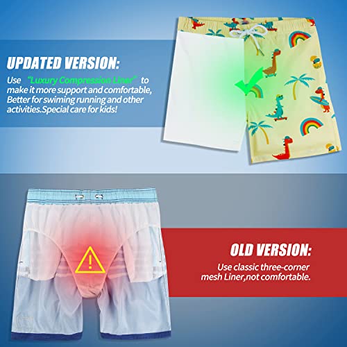 Image of Boys Swim Trunks with Boxer Brief Liner Compression Anti Chafe Swimming Shorts Stretchy UPF Quick Dry Swimsuit