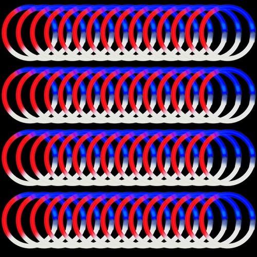 JOYIN 72 Pcs July 4th Glow Sticks Bulk with Connectors, Red White Blue 3 Colors In 1 Glow in The Dark Stick, Light Up Bracelets & Necklaces for Kids & Adults, Party Favor Supplies For Independence Day - image 9