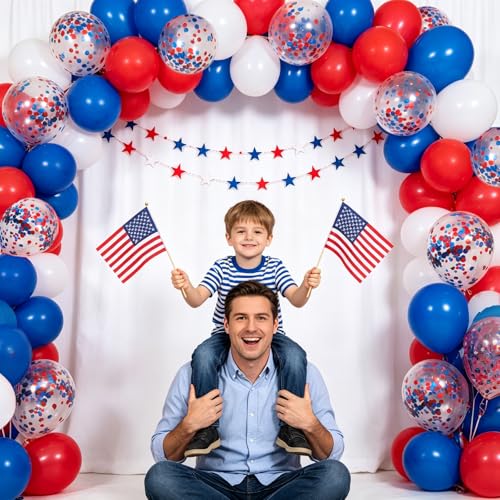 Image of 75pcs Red White and Blue Latex Balloons for 4th of July Decorations Independence Day Patriotic Anniversary 250th Memorial Day