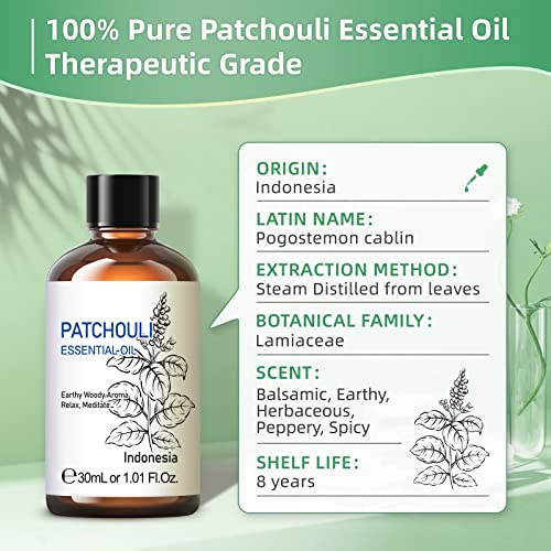 Hiqili Patchouli Essential Oil 1 Fl Oz, 100% Pure Undiluted Patchouli Oil For Perfume Making, Diffuser, Aromatherapy, Skin - 30Ml #TOP2