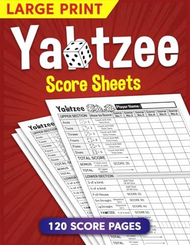 Large Print Yatzee Score Pads: 120 Score Sheets for Scorekeeping | Clear Design in 8.5x11 Inch Format.
