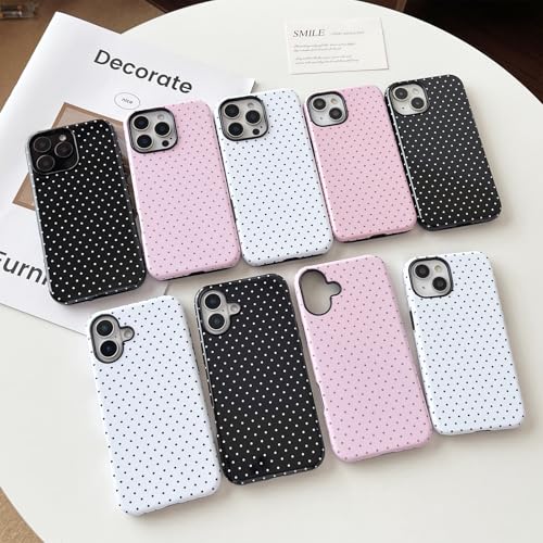 Compatible with iPhone 15 Case, Fashion Cute Polka Dot Pattern Aesthetic Design for Women, Soft TPU and Hard Back Shockproof Phone Case for iPhone 15 6.1 inch, Black - Image 3