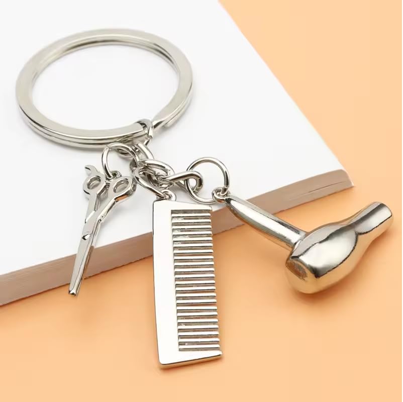 Freedale 3 In 1 Fashion Hairdresser Hair Dryer,Scissor,Comb Charm Pendant Keychain- Perfect Salon Owner,or Hair Stylist Gift (Silver) - Image 2