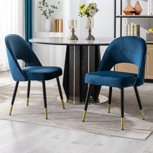 Ya-Home Chaises de Salle à Manger en Velours Coloré Chaise Salle Manger Moderne Lot de 2 Chaise Cuisine avec Coussin Rembourré, Bleu