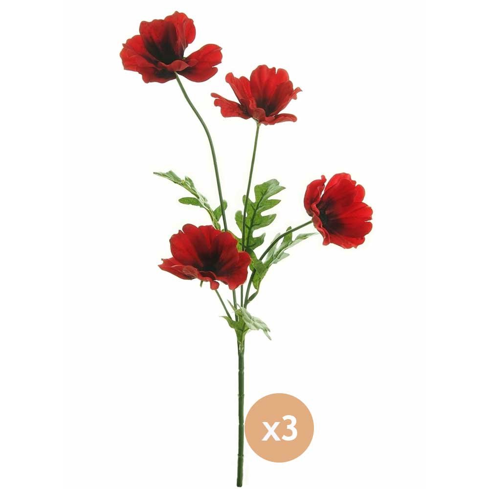 Angraves Set of 3 Red Small Wild Meadow Poppy Sprays (45cm)