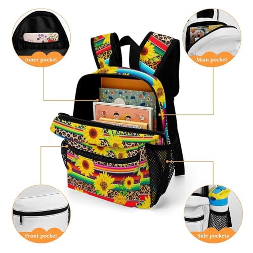Sunflower Leopard Colorful Mexican Serape 13 Inch Backpack Lightweight Double Shoulder Bag with Zippers Unisex Daypack4
