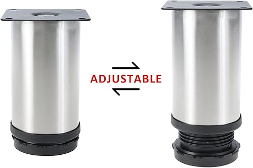 Miniatura 6 de 8 patas ajustables de metal para muebles, patas redondas de acero inoxidable de 4 pulgadas con 32 tornillos para armarios, sofá, mesa, estantes y