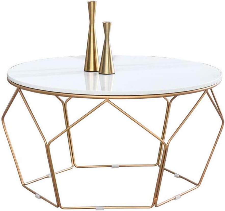 Folding desk Round Coffee Table Iron Multifunction Bedside Table Marble Top (3 Colors /2 Sizes) (Color : A, Size : 6045CM)