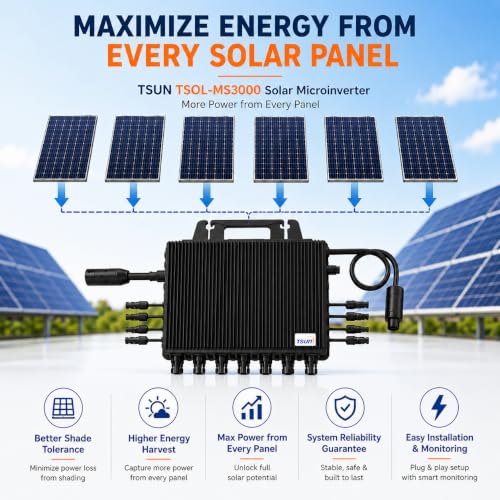 Image of TSUN GEN3 TSOL-MS3000 Solar Microinverter 6-in-1 Trunk Cable | 3000W Output | Supports 600W Panels | IP67 Waterproof | Wi-Fi & Bluetooth | Grid-Tied Solar Inverter