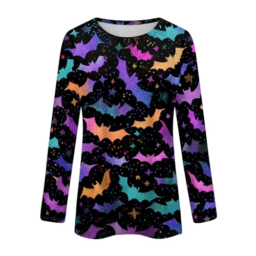 Halloween Shirts for Women Long Sleeve Plus Size Fashion Crewneck Comfortable Tshirts Halloween Costumes for Women