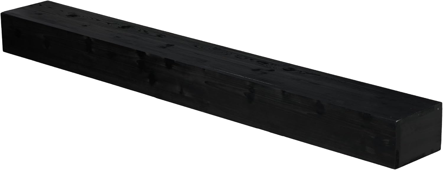 48'' Fir Wood Wall-Mounted Fireplace Mantel Shelf – Solid Floating Mantel Shelf with Invisible Bracket,9" Thickness,Wood Mantels for Fireplace,Home Decor for Living Room & Kitchen (Black)