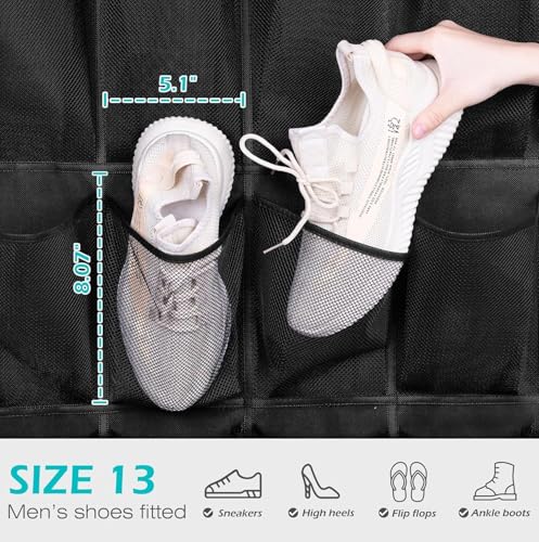 MISSLO Over The Door Shoe Rack for Door with 24 Large Mesh Pockets Size 13 Fitted Hanging Shoe Organizer Sturdy Closet Shoe Storage Holder, Black - Thumbnail 3
