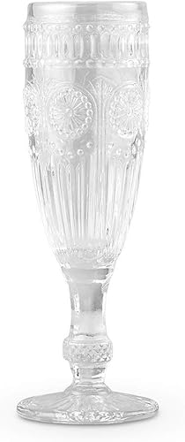WEDDINGSTAR Flauta de champán de vidrio prensado estilo vintage 6oz - transparente