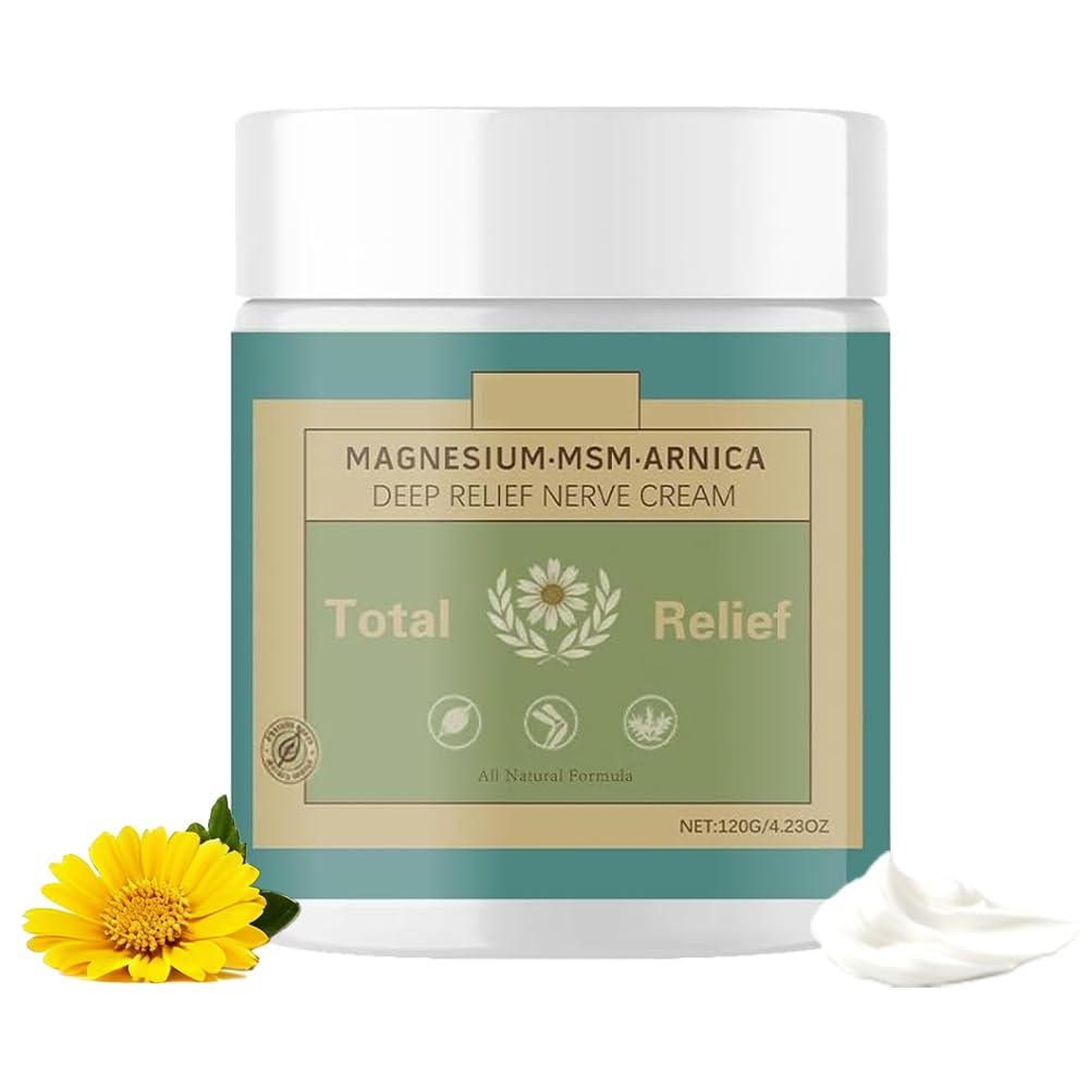 Total Relief Magnesium Soothing Cream Advanced nerve Comfort with Arnica, Menthol, MSM,Fast-Absorbing for Relief Joint, Feet, Hands, Legs, Muscles, and Waist, Natural Ingredient -4floz/114g