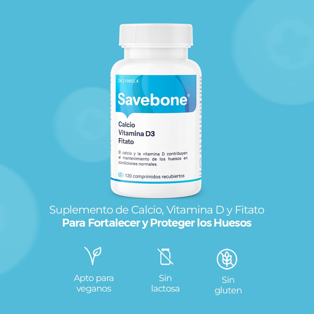 Savebone® - Suplemento de Calcio, Vitamina D y Fitato - Contribuye a Fortalecer y Proteger los Huesos – 120 comprimidos