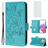OUEAYIEN for Infinix Note 50 4G/Note 50 Pro 4G Phone Case Wallet with Screen Protecter RFID Blocking Card Women Cell Phone Cover Floral Blutterfly Case for Infinix Note50 Pro Note 50Pro 4G Light Blue