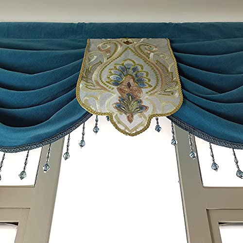 Kmsg Luxury European Curtains Valance For Living Room Blackout Chenille Swag Valance With Beads For Bedroom Rod Pocket Thermal Insulated Waterfall Valance For Dining Room 1 Panel W59 Inch #TOP3