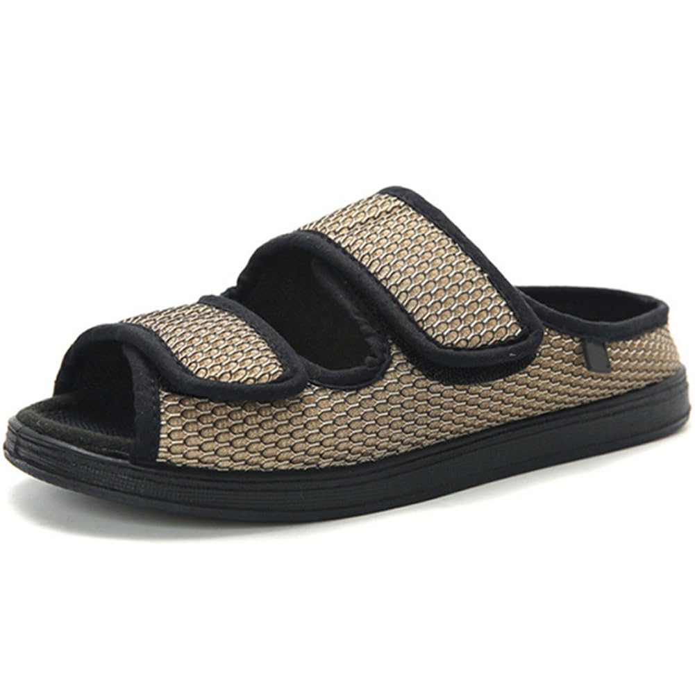 Diabetische schoenen voor heren, verstelbare comfortabele diabetische orthopedische pantoffels, extra brede wandelende traagschuim pantoffels gezwollen voeten oedeem extra breed comfortabele sandaalzwart|45 EU