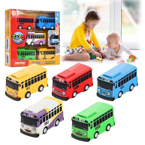 YALiya 5 Piezas Mini Bus Toys, Autobus Juguete, Juguete de Autobús para Tirar hacia Atrás, Mini Bus Cars Juguetes, Juegos Educativos para Niños, para Niños y Niñas, Regalo De Fiesta Cumpleaños
