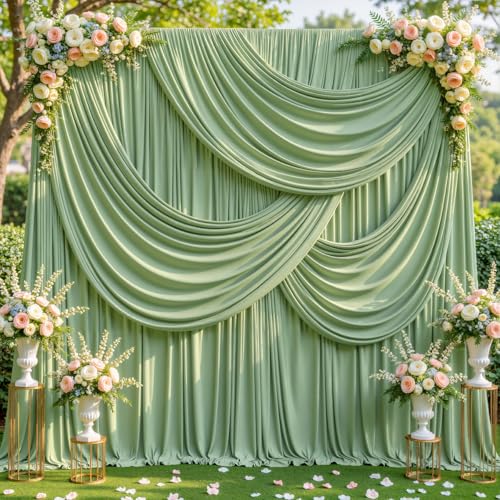 10 x 10ft Sage Green Backdrop Curtains Light Green Wrinkle Free Draping Fabric Wedding Birthday Baby Bridal Shower Graduation Party Drapes for Backdrop Photography Photo Booth Background Decoration