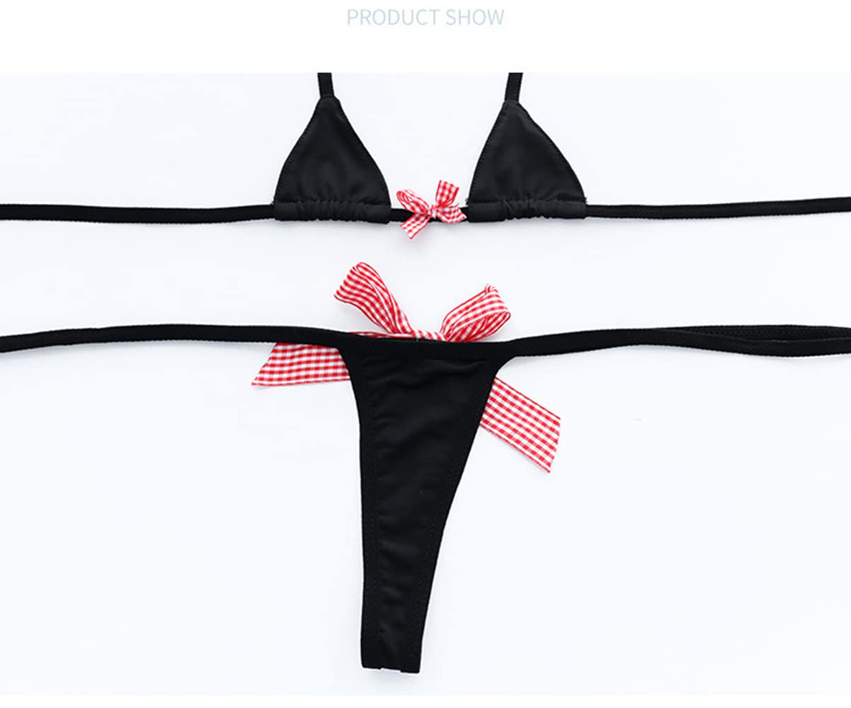 SINGUYUN Womens Sexy Micro bikini Suit Anime Bikini Cosplay Lingerie Kawaii Bra and Panty Set Cute: One Size 209black