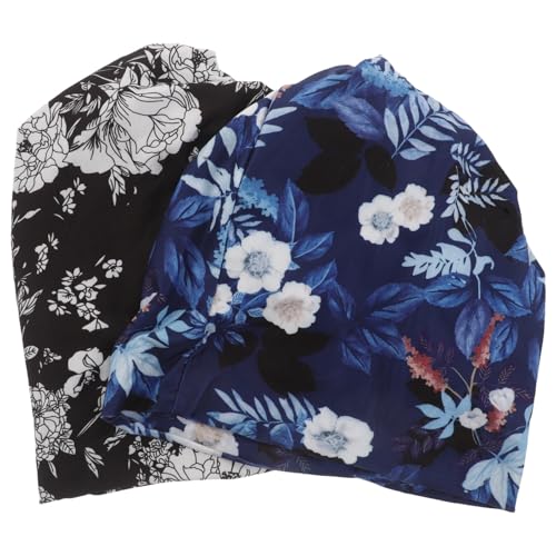 LALADEFIEE Turbantes para Mujer 2 Piezas Gorros para Dormir Transpirables y Elásticos Turbantes Capilares para Quimioterapia Negro y Azul Estampado Floral Suaves y Cómodos para Cuero