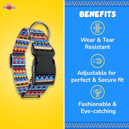 Image of Pawsindia Nylon Collar with Name Tag for Dogs & Cats (Ethnic, Multi, 1.5 Inches)
