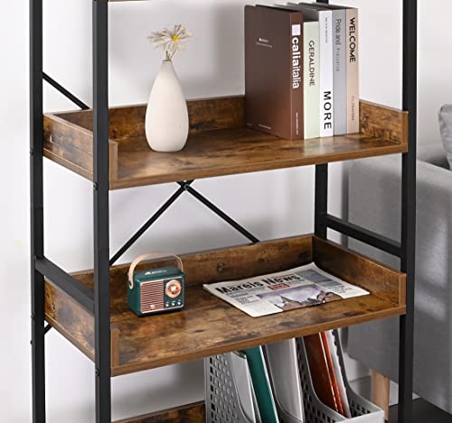 Bookshelf Bookcase 6-Tier Storage Rack With Open Shelves, Vintage Standing Bookshelves Metal Frame Industrial Display Rack For Living Room Bedroom, Rustic Brown And Matte Black #TOP4