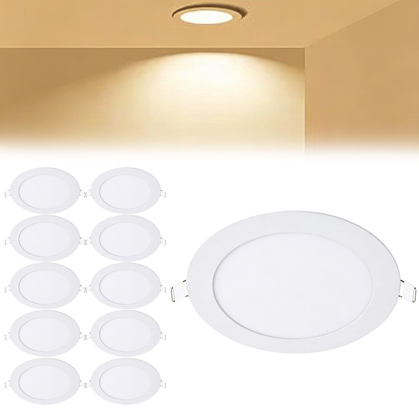 VOGHMOLD 15W Ultra Slim LED Downlight 8 inch, 3000K Recessed Ceiling Light, Cut Φ175-180mm, AC85-265V Flush Mount Spotlights Aluminum Round Panel Lights for Office Hallway, 11 Pack