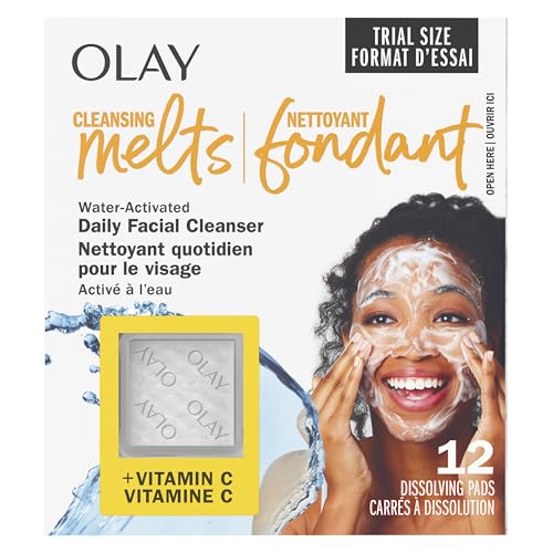 Olay Cleansing Melts + Vitamin C Face Cleanser, Water-Activated Face Wash, 12 Count