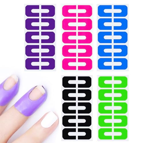 Yuiturt Protecteur d'Ongle, 50 Pièces Outils de Protection Anti-Déversement pour Vernis à Ongles, Peel Off Autocollant, Ruban en U Anti-Débordement, Pochoir Réutilisable (5 Couleurs)