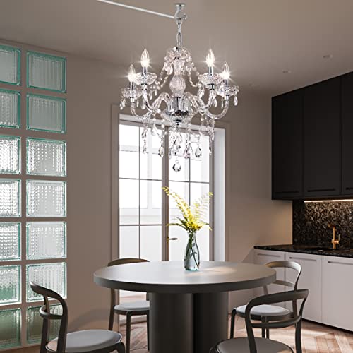 PAPAYA Plug-in 5 Light Crystal Hanging Pendant Lights Acrylic Chandelier with Clear Cord & On/Off Switch H19 D19.7 for Kitchen Island Girls' Room Dining Area Laundry Pavilion. - Image 8