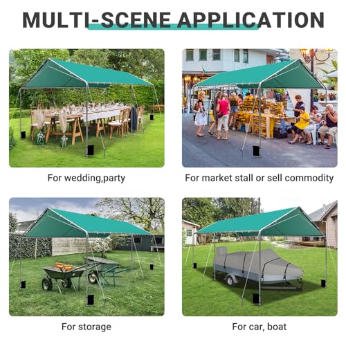 Image of Heavy Duty 10 X 20 Ft Easy to Assemble Metal Car Canopy Shelter with Reinforced Steel Cables, Outdoor Portable Garage for Car, Boat Tent, Green