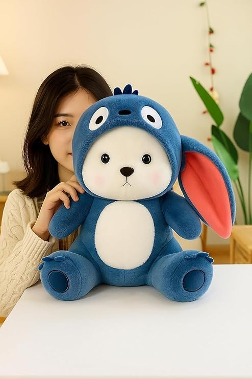 Image of ZEXSAZONE Baby Plushies, Blue Lovable Huggable Soft Toy, Small Size Hooded Plush Teddy Bear, Elegant Soft Plush Toy for Babies, Great Birthday Gift for Girls - 30 cm