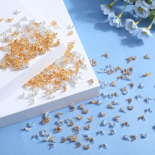 SOFPLATE 1 Box 1200Pcs Bead Tip Caps Beads Tips Knot Covers Gold Silver Open Brass Calotte Ends Caps Clamshell Knot Cover for Jewellery Making Bead Assortments Supplies DIY Necklace Bracelet Earrings - Image 4