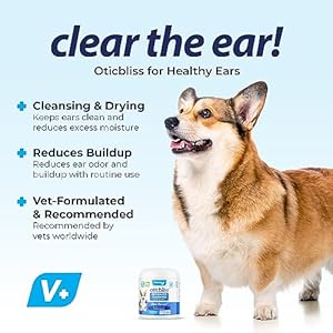 VETNIQUE Oticbliss Advanced Cleaning Ear Wipes for Dogs & Cats for Odor Control, Dirt and Wax Removal with Soothing Aloe Vera, Drying Agent and Vitamin E, Clear the Ear 100ct Wipes